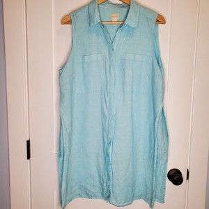 Chico’s blue linen side slit tunic size XL Boho Shirt Swim Beach Casual Cover-up